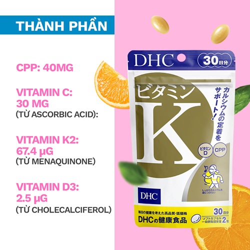 Viên uống vitamin K DHC hỗ trợ hấp thụ canxi