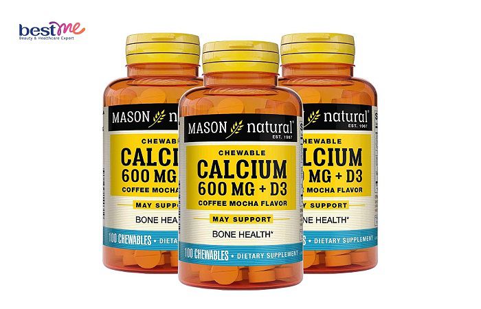Canxi Mỹ cho bà bầu Mason Natural Chewable Calcium 600 Mg + D3
