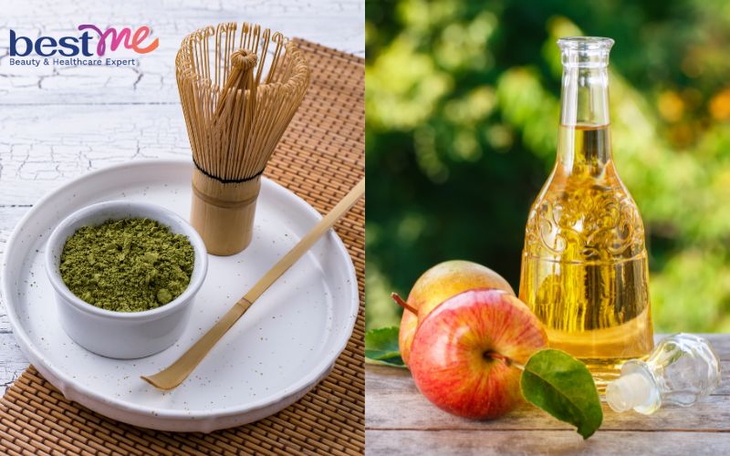 Trị mụn với trà xanh và giấm táo