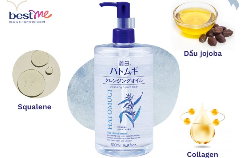 Dầu tẩy trang Hatomugi chứa các thành phần tự nhiên, lành tính
