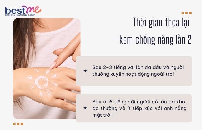 Thời gian nên bôi lại kem chống nắng cho da