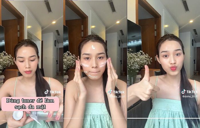 Tham khảo cách thoa lại kem chống nắng của nàng hậu Đỗ Thị Hà (Nguồn: @doha_20.07)