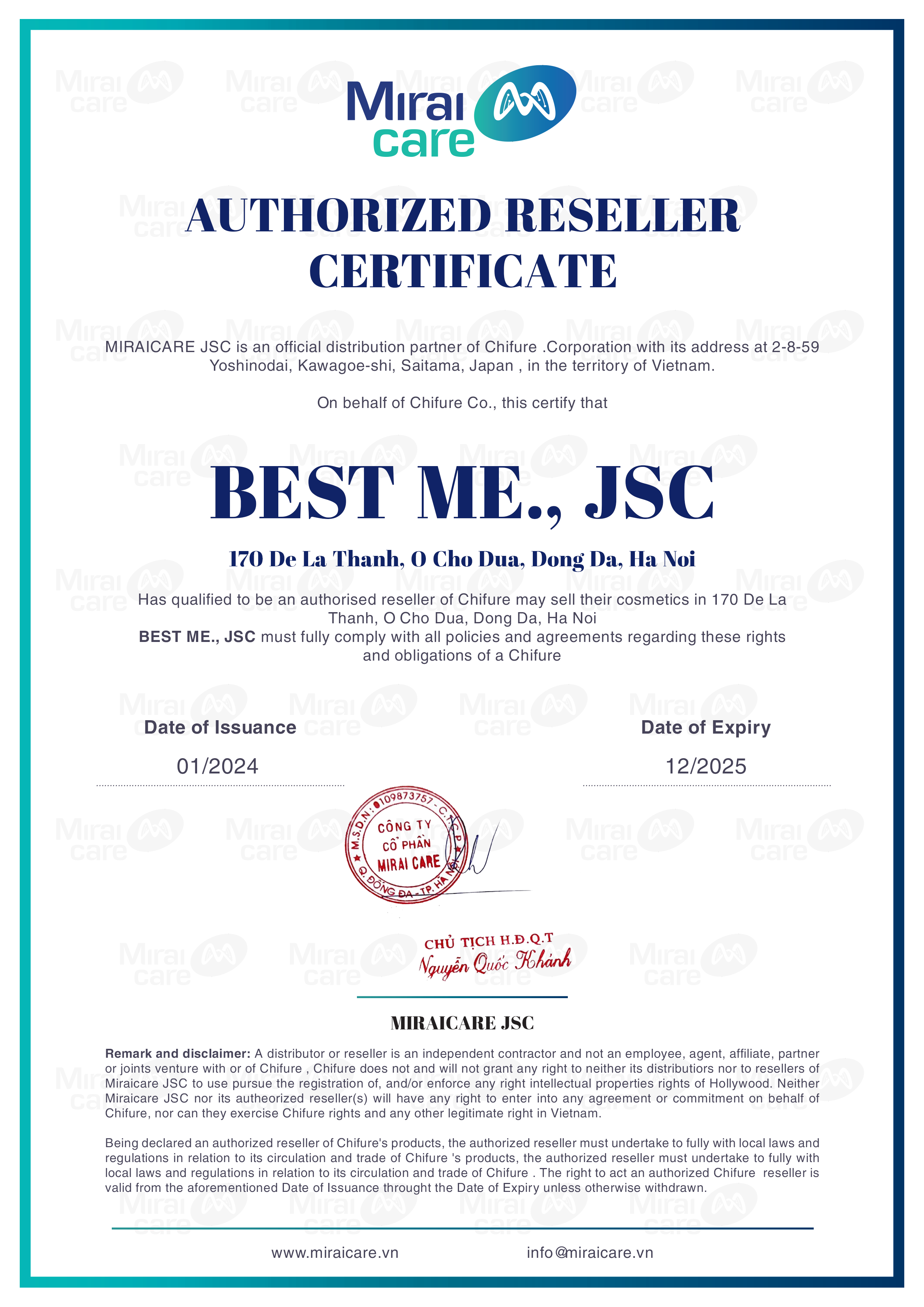 Bestme phân phối Chifure từ Mirai Care