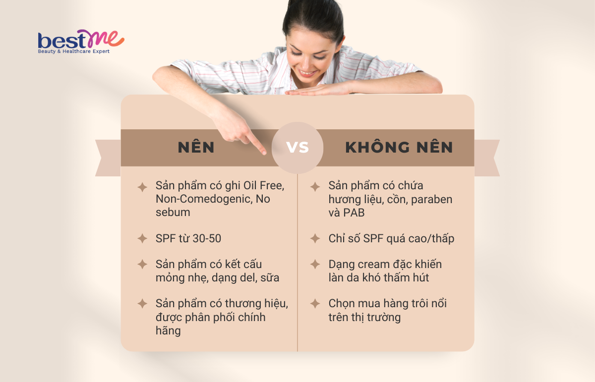 Nên và không nên khi chọn mua kem chống nắng cho da dầu mụn