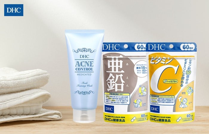 Combo trị mụn chống khô da viên DHC kẽm cùng DHC vitamin C