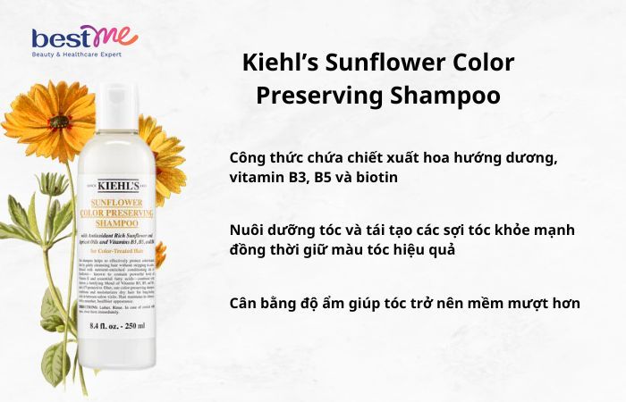 Kiehl’s Sunflower Color Preserving Shampoo được thiết kế đặc biệt để giúp bảo vệ màu sắc và giữ cho tóc chắc khỏe