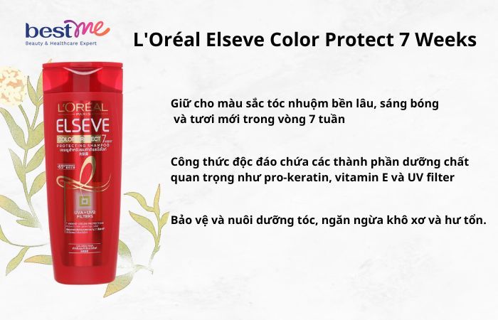 L'Oréal Elseve Color Protect 7 Weeks là lựa chọn đáng tin cậy giúp bảo vệ và duy trì màu sắc tóc nhuộm