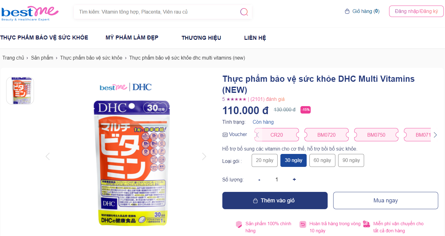 Mức giá và địa chỉ mua viên uống DHC Vitamin tổng hợp