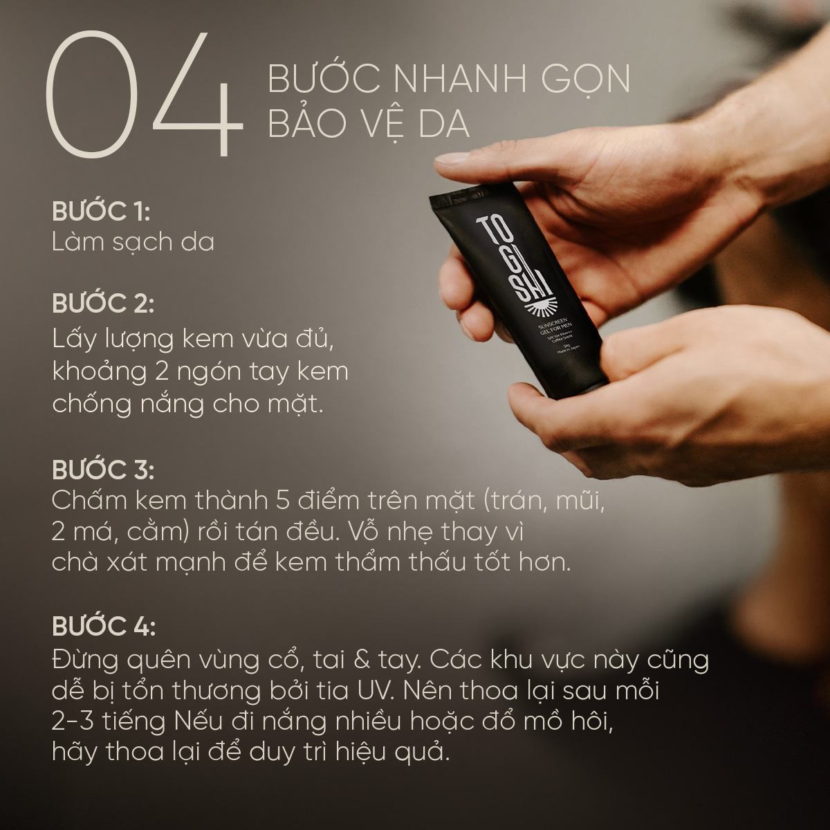 Cách dùng kem chống nắng cho nam Togishi