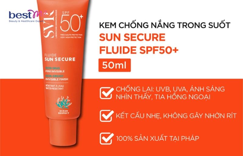 SVR Sun Secure Fluide SPF50 là kem chống nắng với chỉ số chống nắng cao