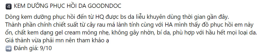 Nhiều khách hàng đánh giá tích cực về sản phẩm kem dưỡng rau má Goodndoc
