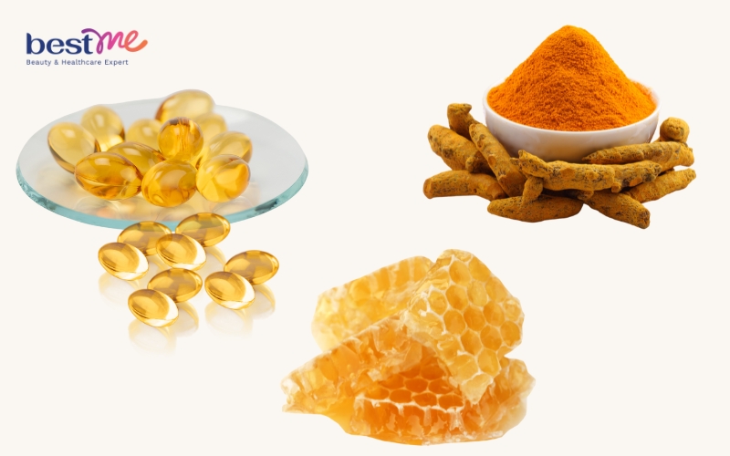 Mặt nạ vitamin E + mật ong + bột nghệ