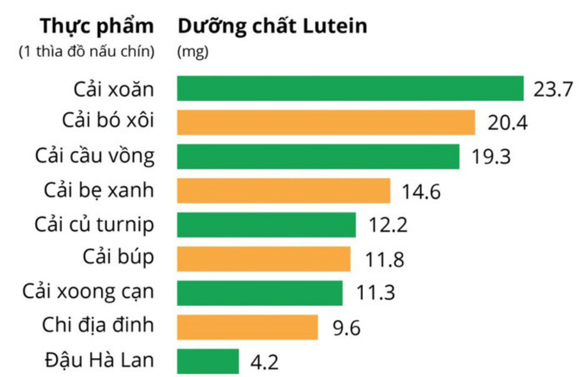 Lutein có trong các loại rau có màu xanh đậm