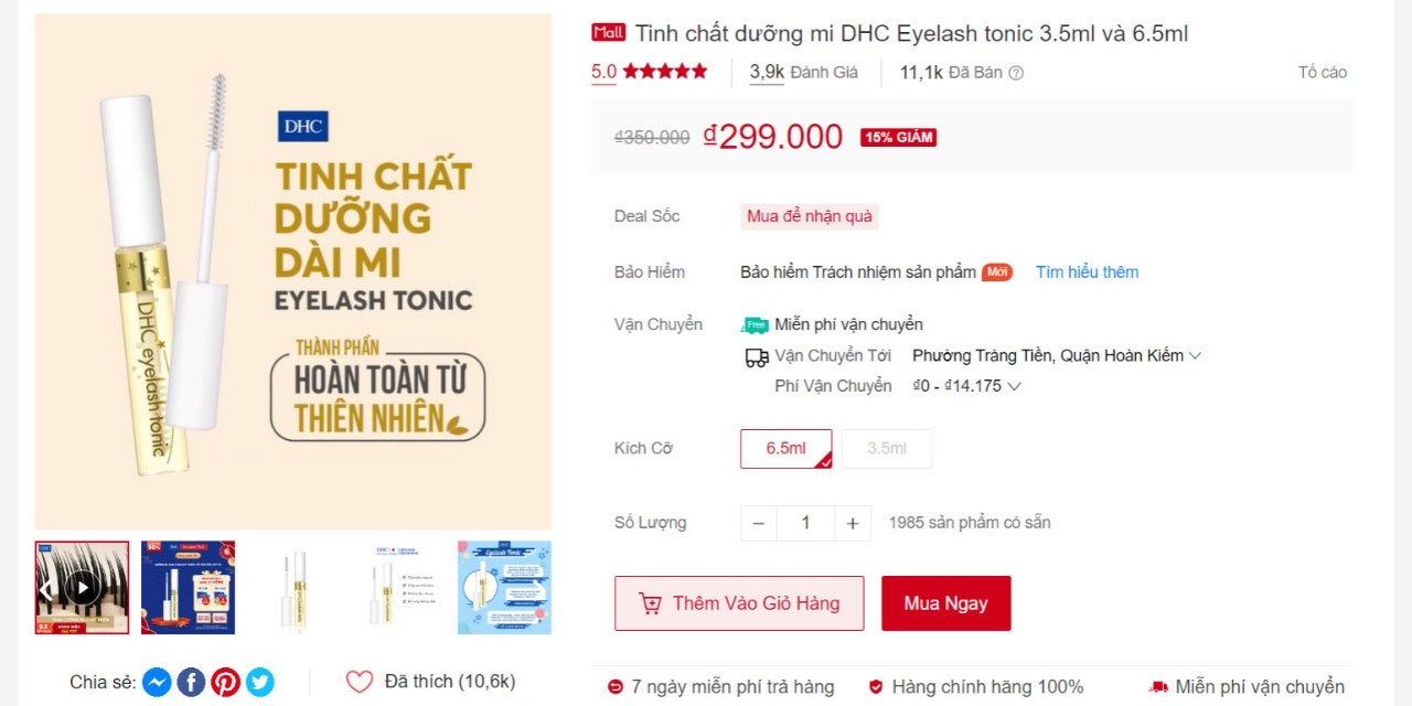 Bạn có thể mua dưỡng mi DHC chính hãng trên Shopee Mall