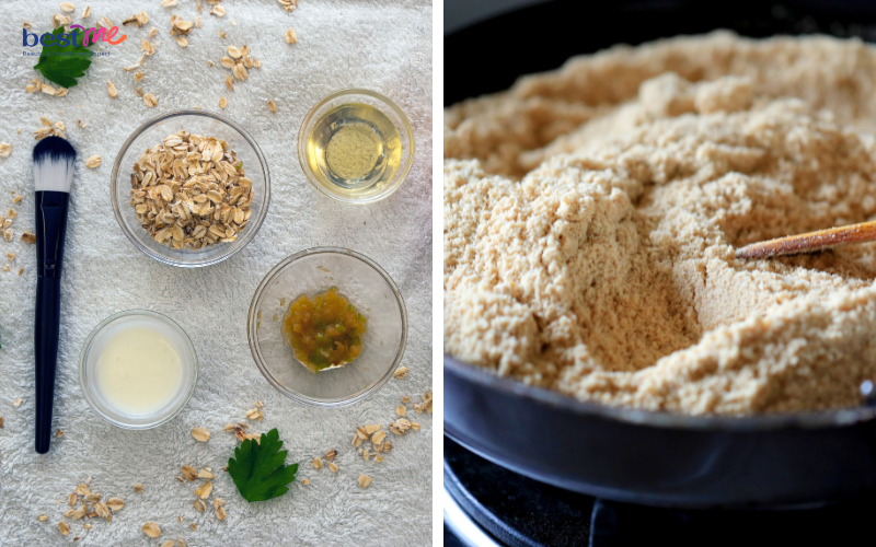 Mặt nạ bột yến mạch và cám gạo