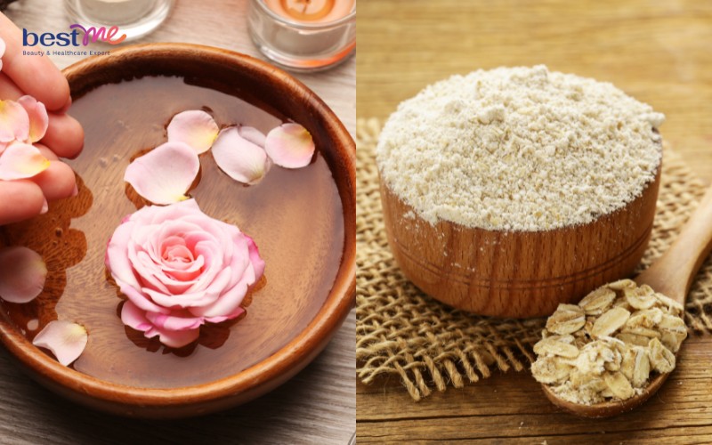 Mặt nạ cho da sần sùi bằng bột yến mạch với nước hoa hồng