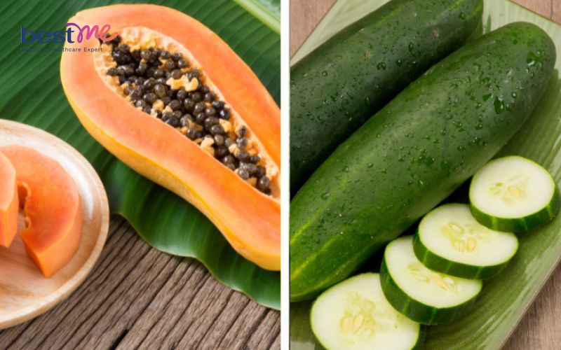 Dưa leo - đu đủ giúp làm dịu và cung cấp dưỡng chất cho da     