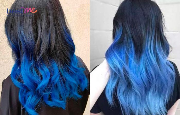  Nhuộm tóc highlight ombre xanh rì dương