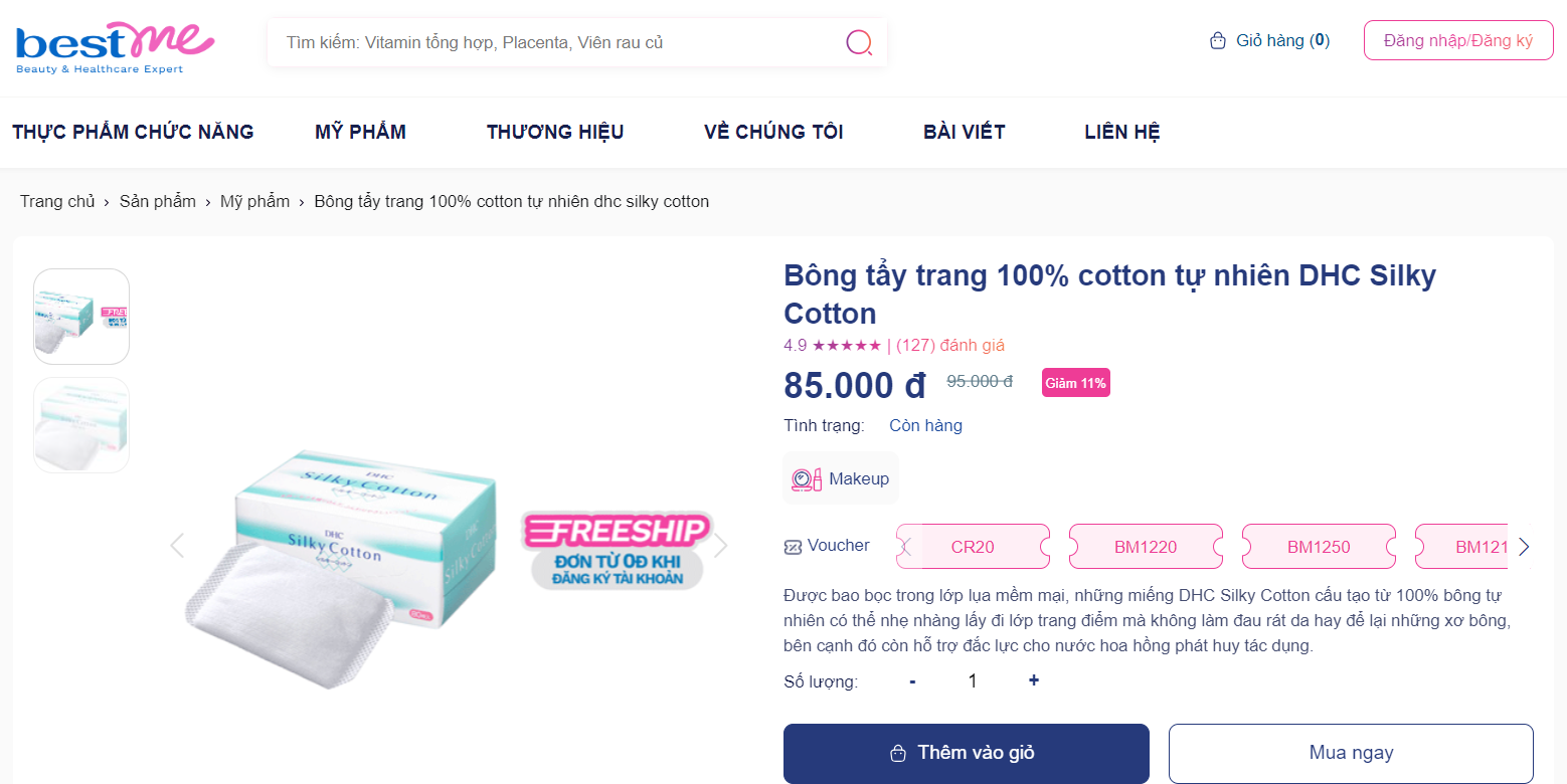 Bông tẩy trang DHC chính hãng được bán trên website Bestme