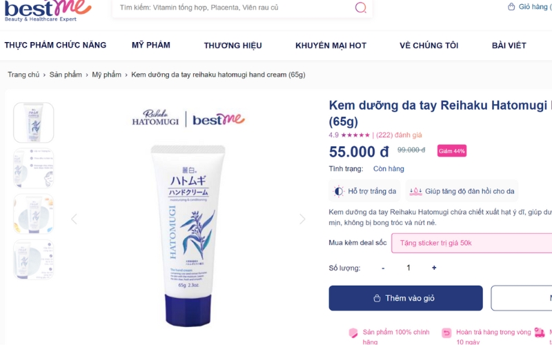Mua kem dưỡng da tay Hatomugi chính hãng tại Bestme