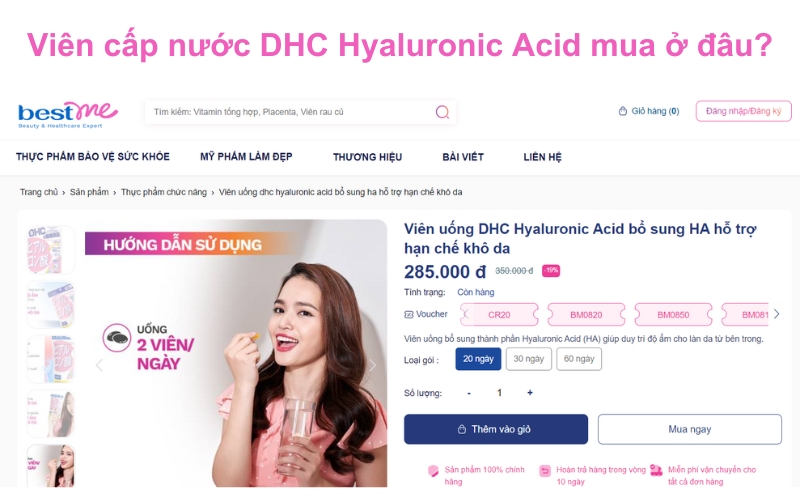 Mua viên cấp nước DHC Hyaluronic Acid tại Bestme