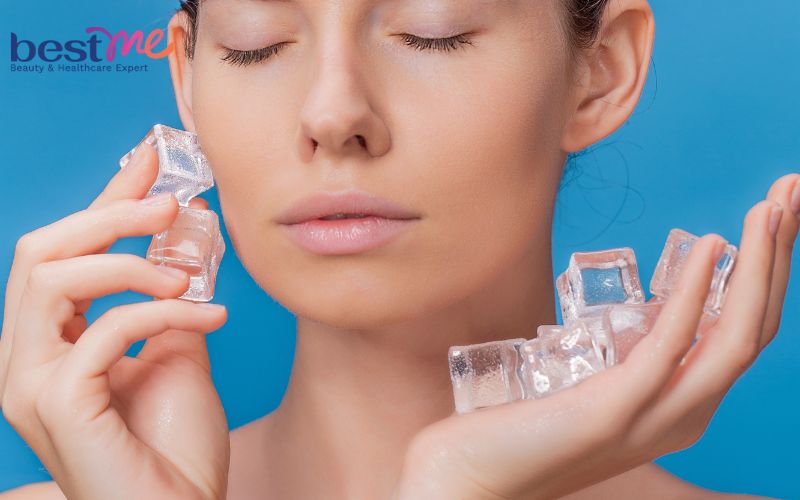 Tránh lăn đá lạnh trực tiếp lên da mặt để tránh bỏng lạnh và tổn thương da