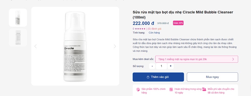 Sữa rửa mặt Ciracle Mild Bubble Cleanser được phân phối chính hãng tại Bestme