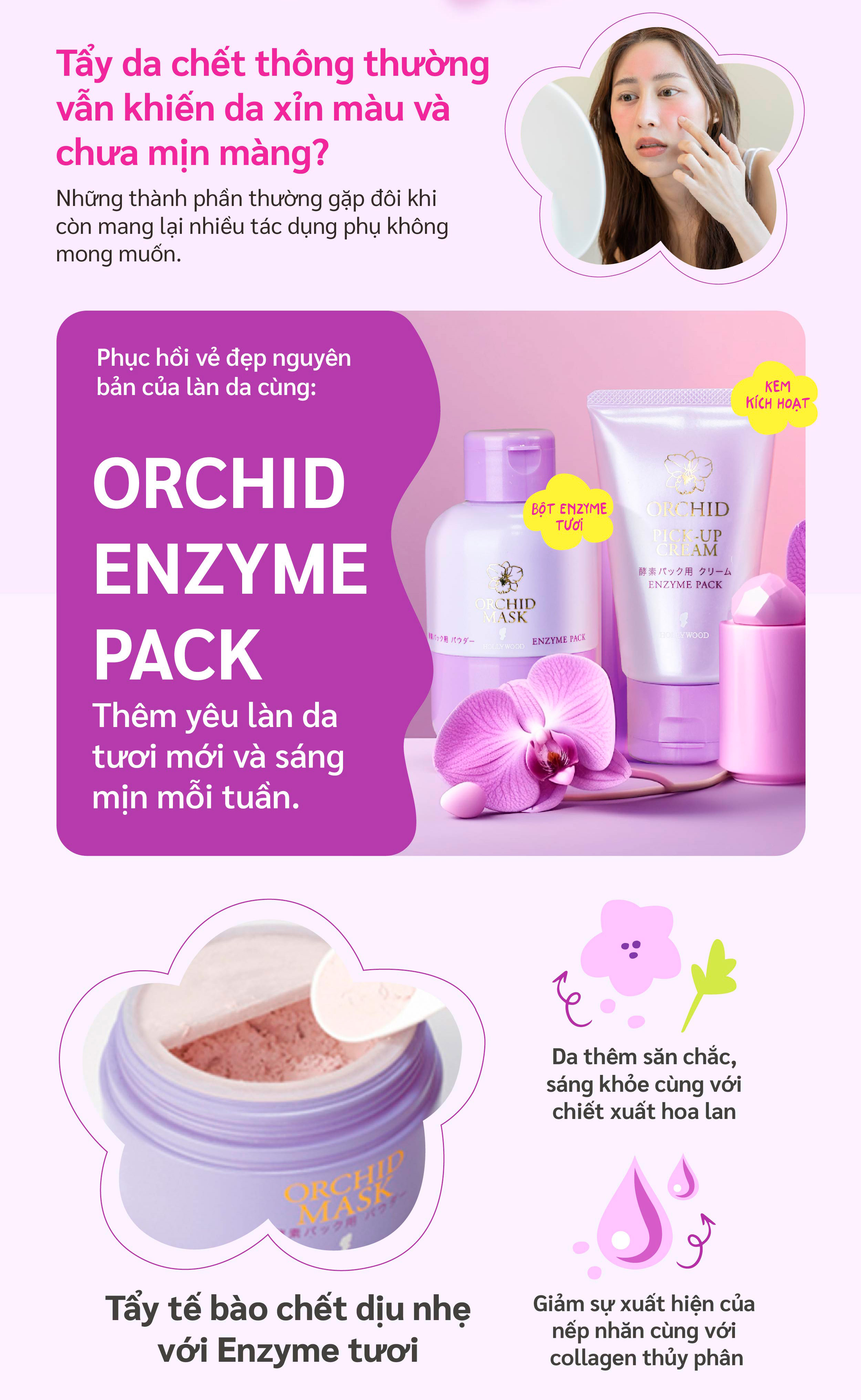 Giới thiệu về tẩy da chết enzyme Hollywood Orchid Enzyme Pack