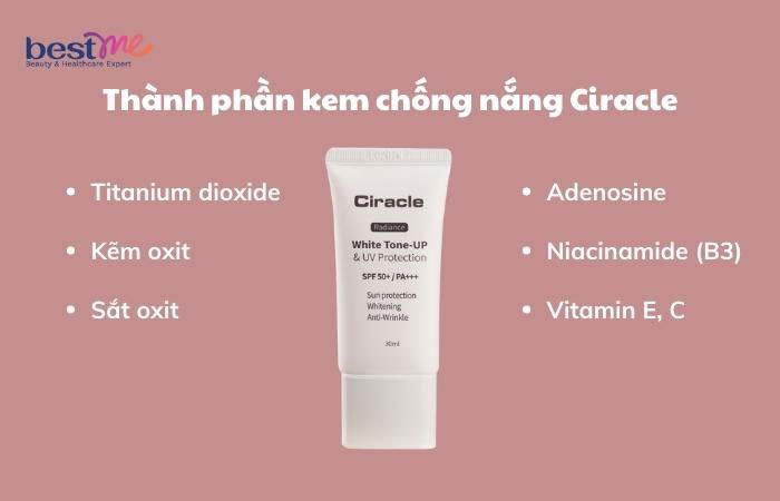 Một số thành phần nổi bật của kem chống nắng Ciracle 
