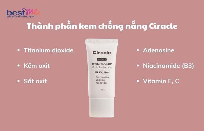 Thành phần kem chống nắng Ciracle Radiance White Tone-up & UV Protection