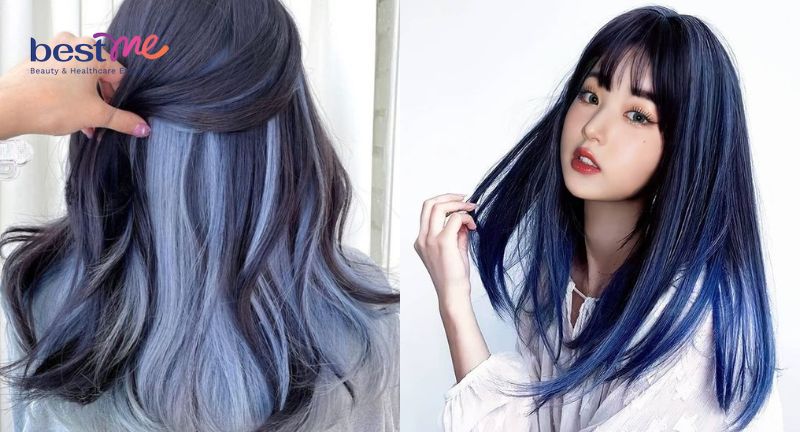 tóc highlight xanh dương