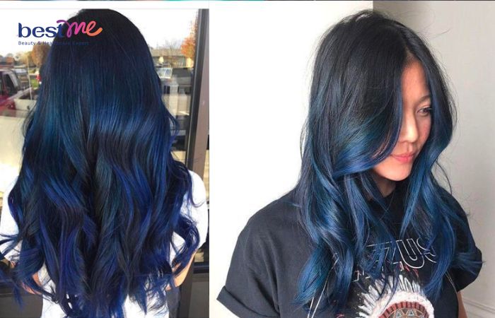 Kiểu tóc xanh dương highlight cá tính