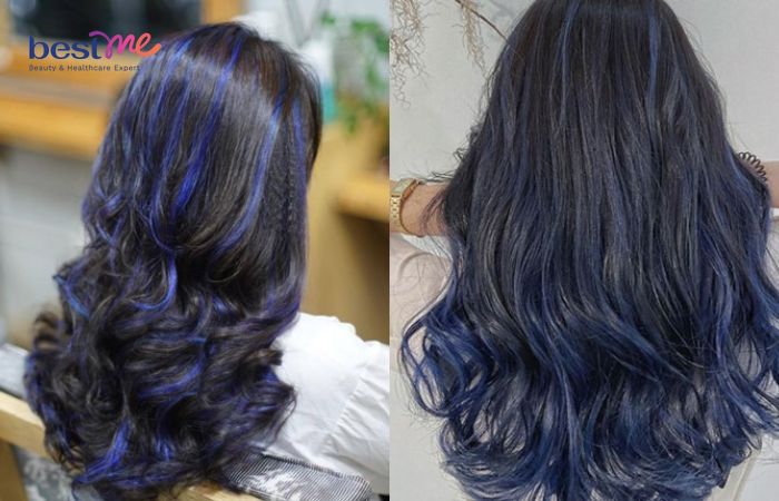 Tóc highlight xanh dương từng lọn