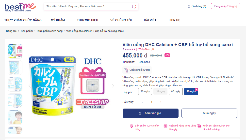 Viên uống DHC Calcium + CBP đang được phân phối chính hãng tại Bestme