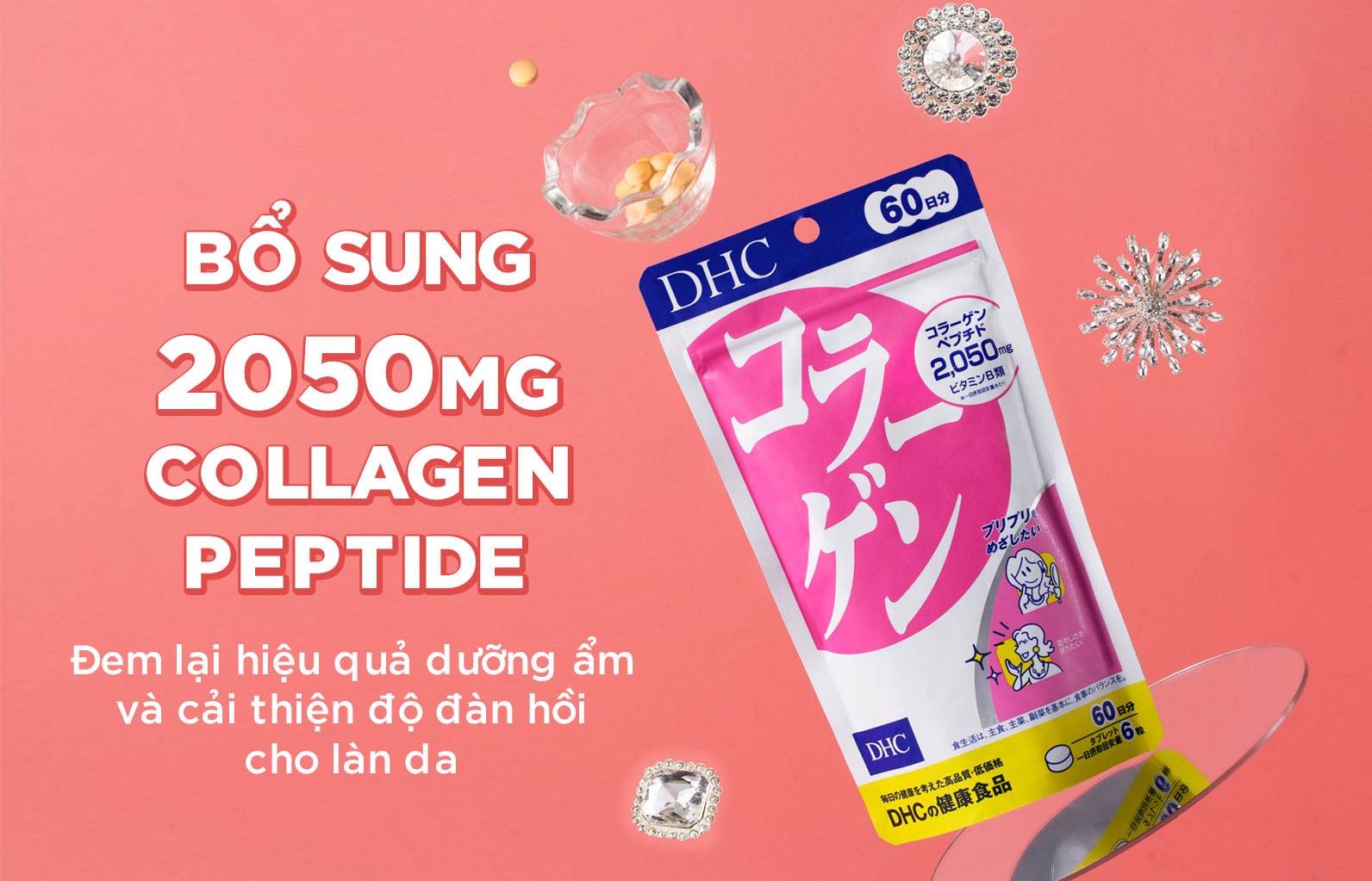 Viên uống collagen DHC chứa 2050mg thành phần collagen peptide 