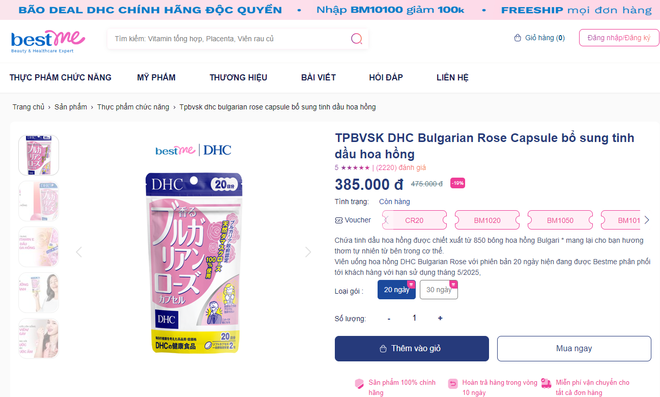 mua viên uống hoa hồng dhc ở bestme