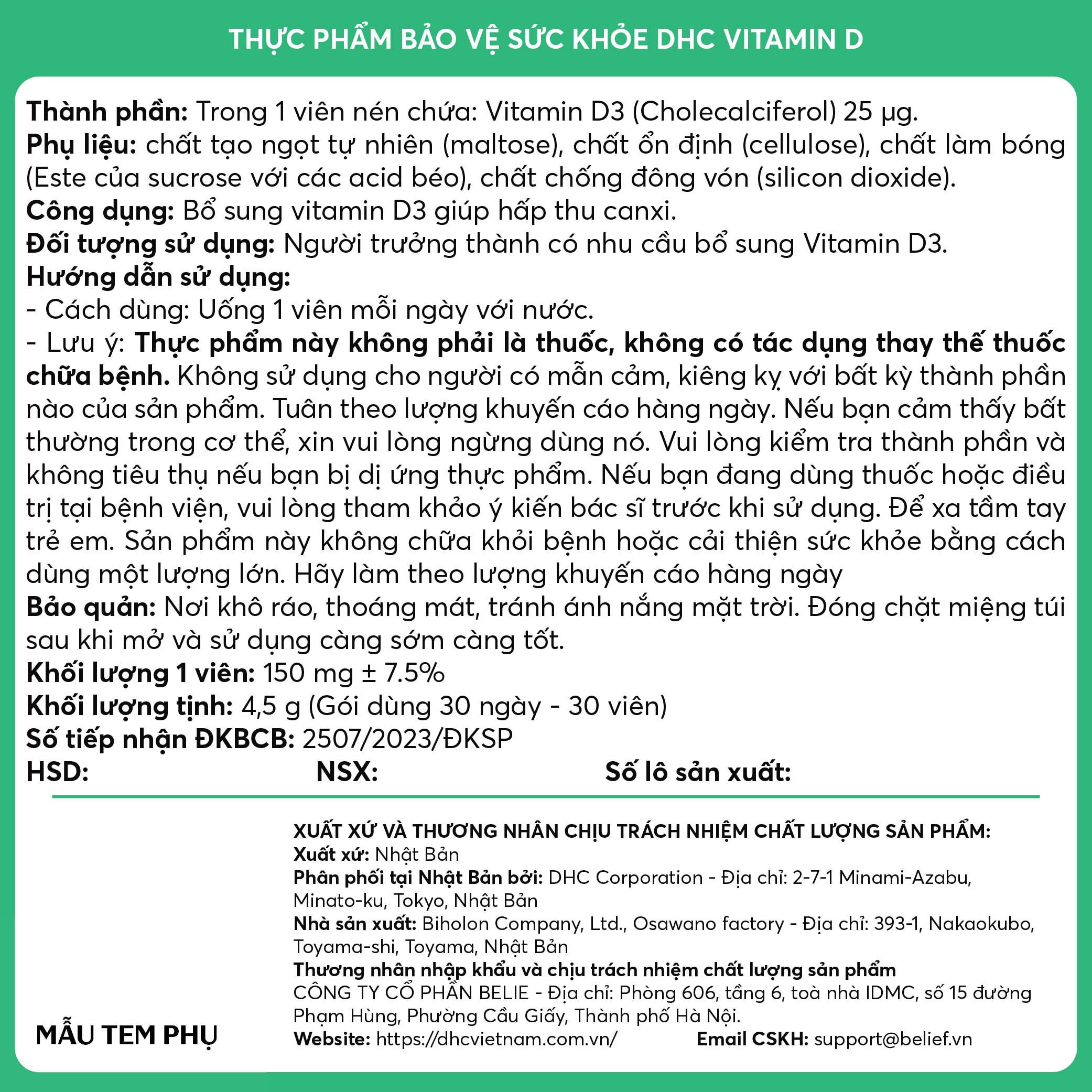 Thực phẩm bảo vệ sức khỏe DHC Vitamin D