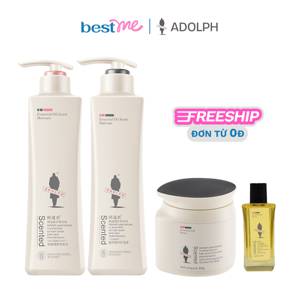 Combo gội xả sữa tắm Adolph Essential Oil Scented 680ml + ủ tóc 500g + dầu dưỡng tóc 30ml