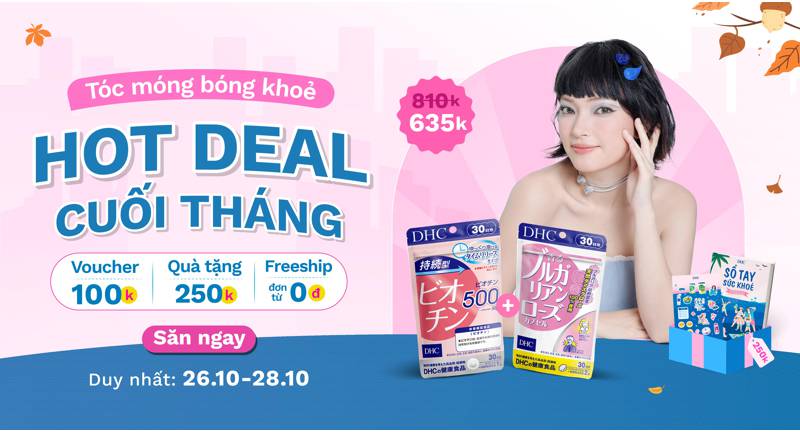 Săn deal giảm giá viên uống hoa hồng và biotin DHC
