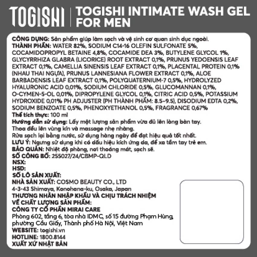 dung dịch vệ sinh nam togishi