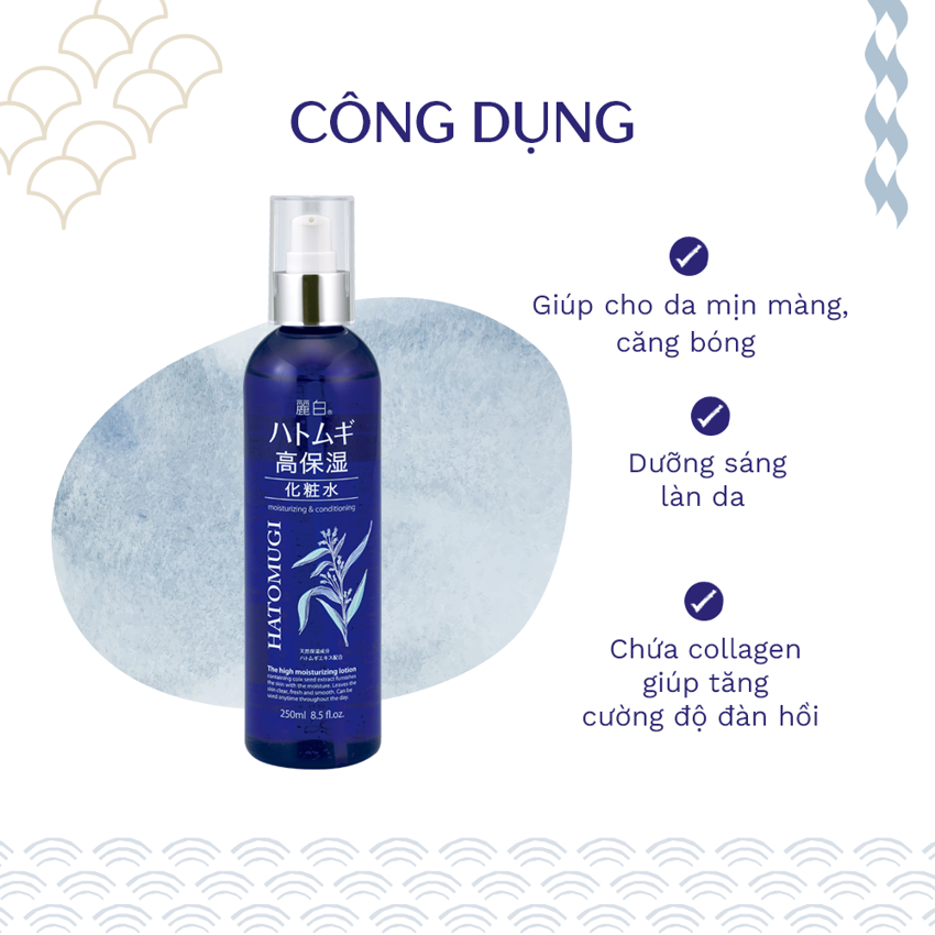 Nước Hoa Hồng Ý Dĩ Dưỡng Ẩm Sâu, Làm Trắng Da Reihaku Hatomugi High Moisturizing Lotion (250ml)