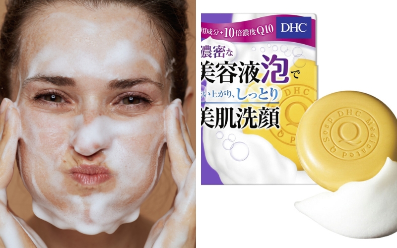 Xà phòng rửa mặt DHC Medicated Q Soap nổi bật với thành phần Coenzyme Q10 và các thảo dược tự nhiên